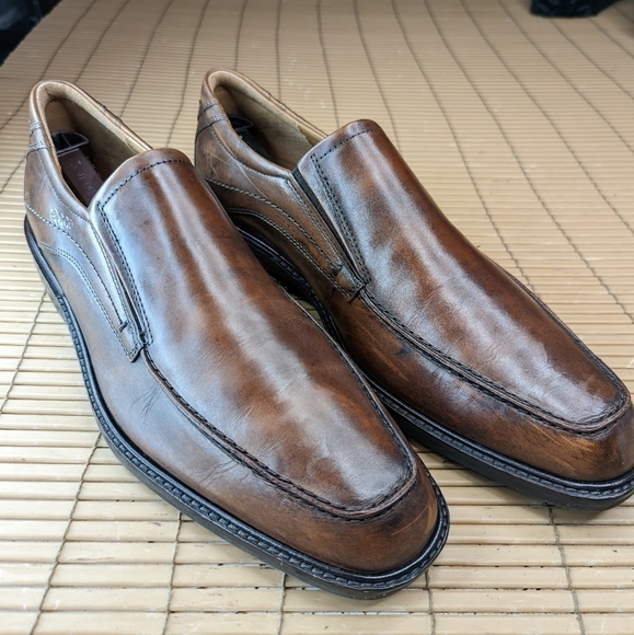 ECCO Brown Leather Slip On Loafers Mens 12E  EU 45 Casual Shoes Comfort - Picture 2 of 10